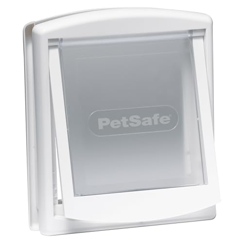 PetSafe Staywell Original - Puerta Para Mascotas Con 2 Posiciones, Fácil Instalación, Gatera En Exterior O Interior, Panel De Cierre Personalizable, Resistente, Blanco - S