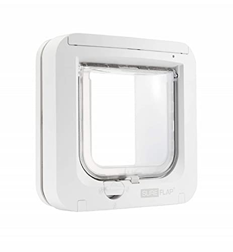Gatera SureFlap Sure Petcare con Lector de Microchip y Placas de identificación RFID; Control Mediante un botón; para Puertas, Ventanas y Paredes; Blanca; Necesita 4 Pilas AA (no Incluidas).