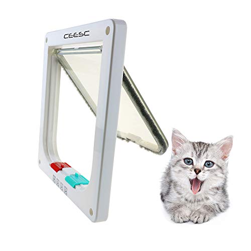 CEESC Puerta magnética para Mascotas con Puerta abatible y Cerradura de 4 vías para Gatos, Gatitos y Perro Perrito (S, Blanco)