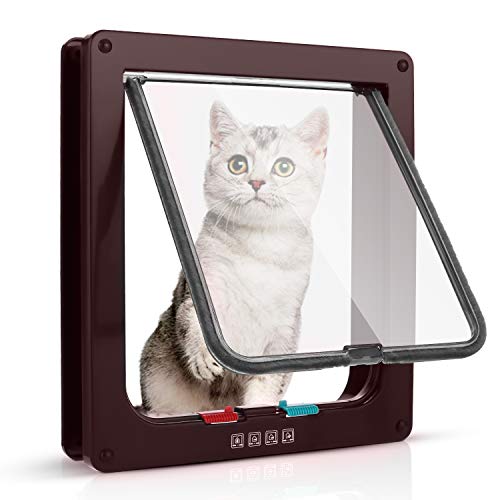 Sailnovo Puerta para Gato con Cierre magnético de 4 vías, Puerta para Mascotas para Gatos y Perros pequeños, Puerta para Gatos con túnel (Marrón, L)